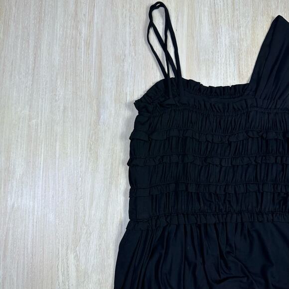 Anthropologie Leifnotes Black One Shoulder Ruffle Divergent Mock Wrap Dress S - Picture 5 of 14